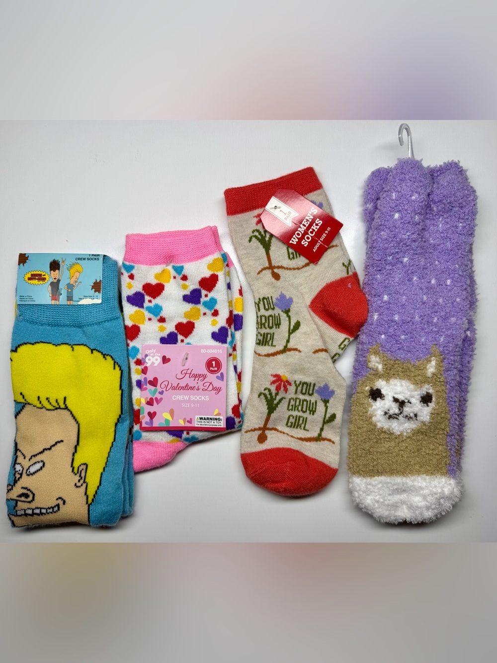 Beavis & Butthead Valentine Llama Novelty Socks Lot of 4 Women’s NWT
